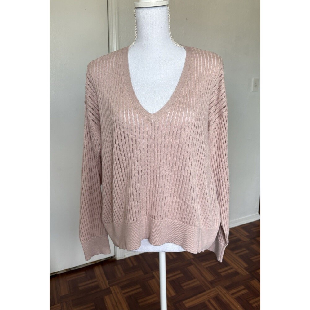 Express Women's Tan V-Neck Long Sleeves Knit Top Size Medium